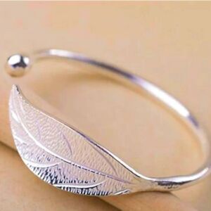 925 Sterling Silver Cuff Bangle Leaf Tennis Bracelet - Women's Jewelry